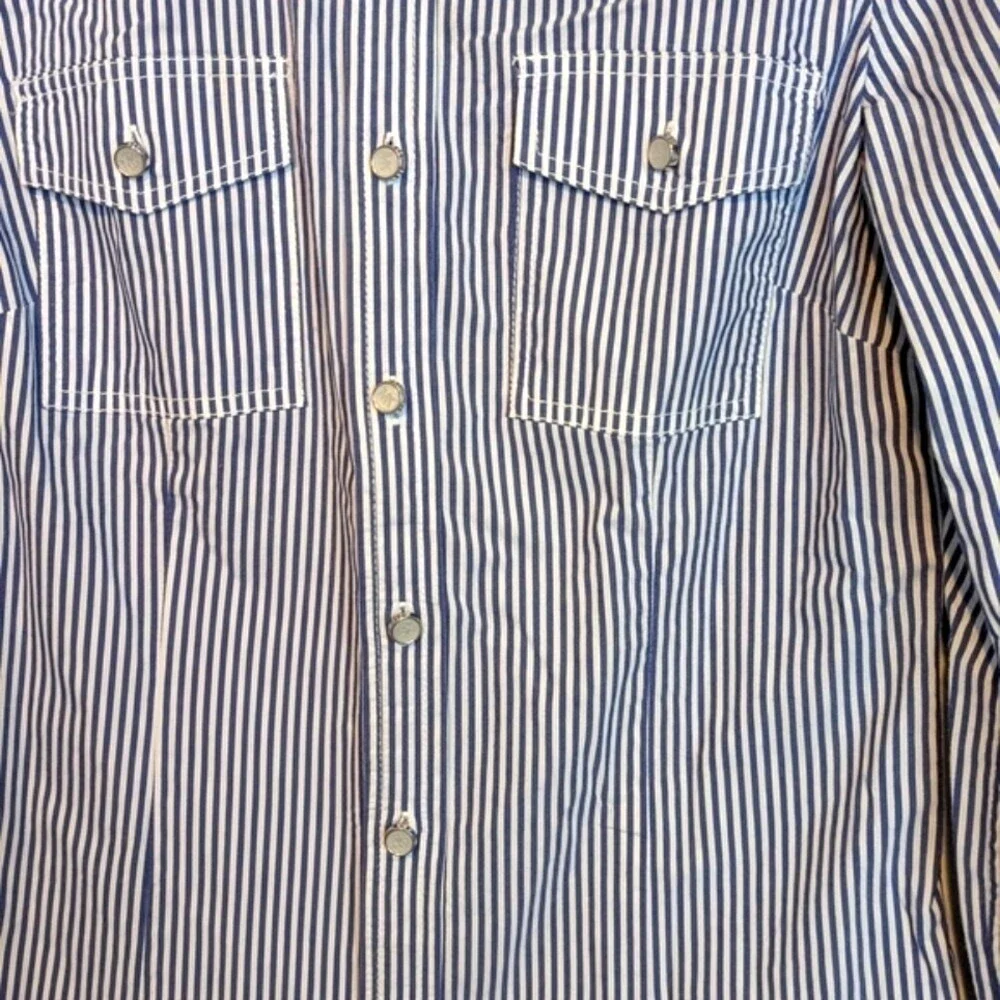 Michael Kors Women's (Size 0) Blue & White Striped Button-Down Blouse